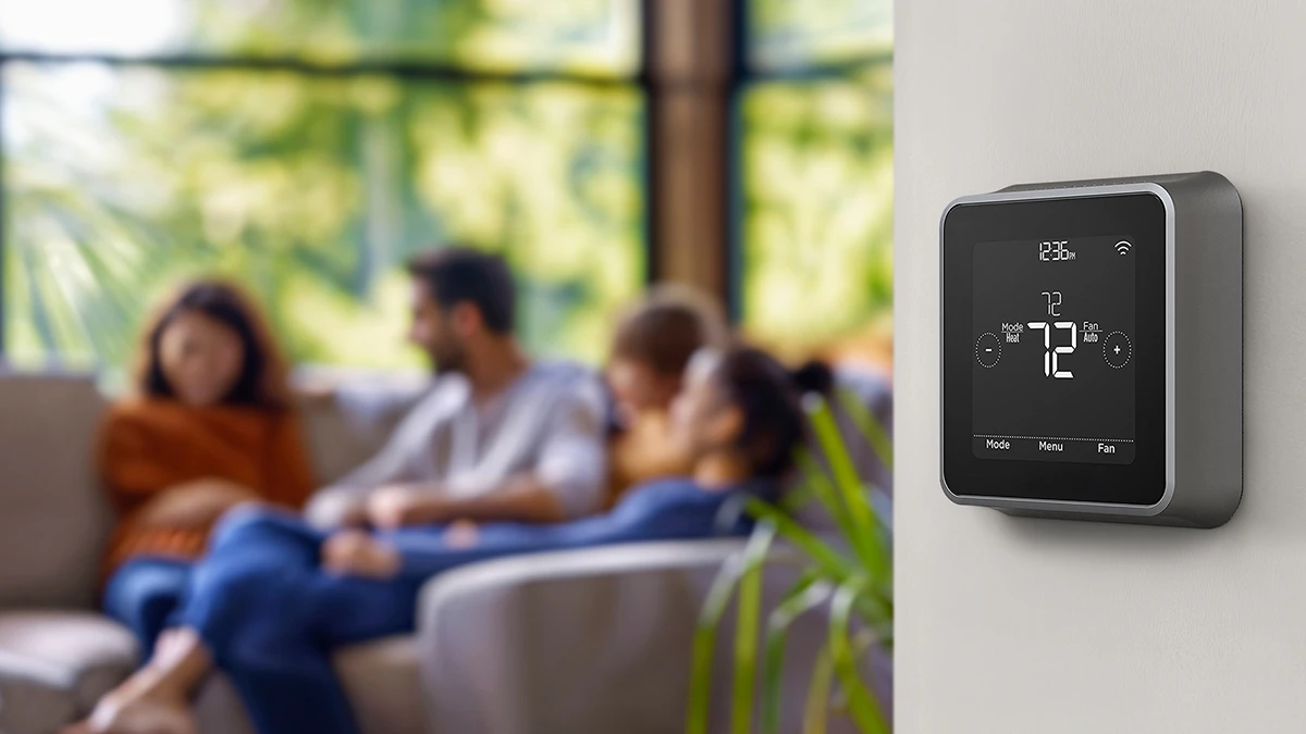 Smart thermostat controlling home heating and cooling for year-round comfort